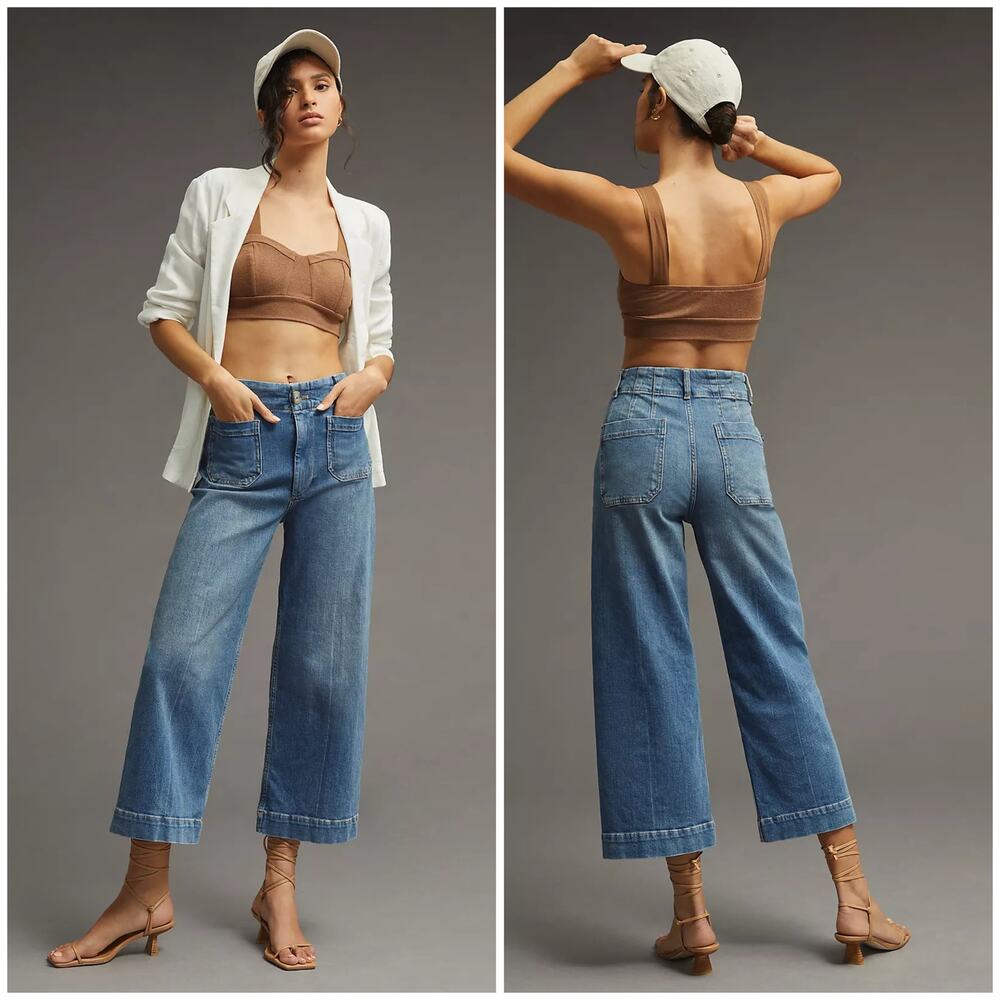 Anthropologie Pilcro The Skipper Cropped Wide Leg Jeans Medium Wash